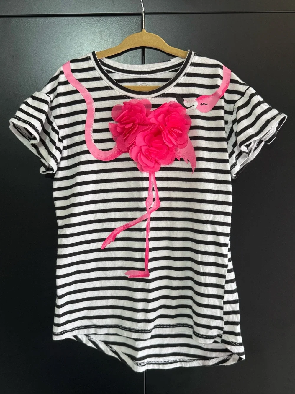 Girls size S 6/6x | Black & White Striped Flamingo Tee - Picture 1 of 4